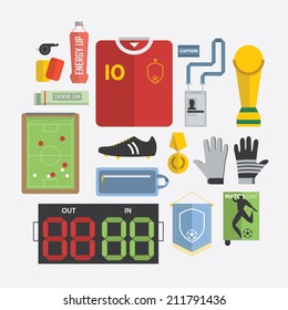 Flat Icon Set of Football / Soccer Equipment Icon in Minimal Design, Vector