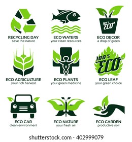flat icon set for green eco nature, the drop shadow contains transparencies, eps10