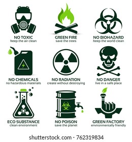 flat icon set for green eco industry, the drop shadow contains transparencies, eps10