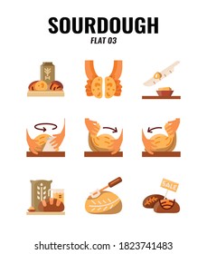 Flat Icon Set Of Homemade Sourdough Bread Baking Kit And Process. Icons Set3