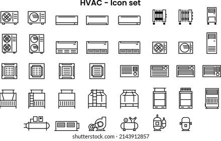 flat icon set of HVAC unit or air conditioner products with various type in minimal simply style