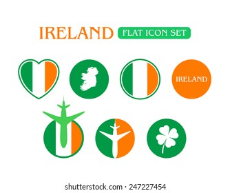 Flat Icon Set with Ireland Flag, Vector Illustrations