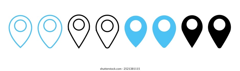 Flat icon set of location and map pins. Modern map markers.