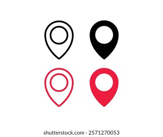 Flat icon set of location and map pins. location pin icon symbol sign isolated on white background, map flat vector icons. Red pin marker with white dot. Location map icon.