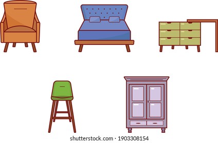 Flat icon set. Loft style furniture