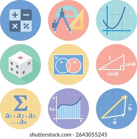 Conjunto de ícones planos de matemática e aritmética 