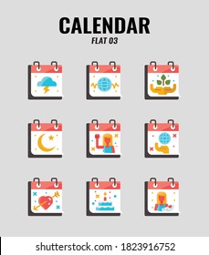 Flat icon set of memorial and holiday calendar. icons set3