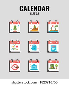 Juego de iconos planos de monumento y calendario de vacaciones. conjunto de iconos2