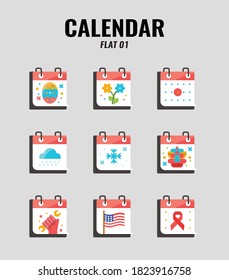 Flat icon set of memorial and holiday calendar. icons set1