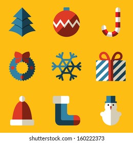 Flat icon set. Merry Christmas