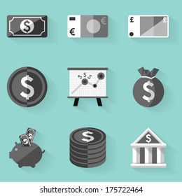 Flat icon set. Money. White style