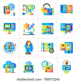 Flat icon set of Online education and e-learning. Material design icon suitable for print, website and presentation