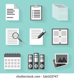 Flat icon set. Paper. White style