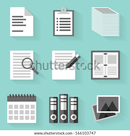 Flat icon set. Paper. White style