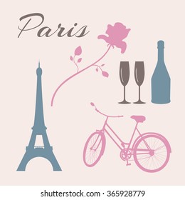 Flat icon set of Paris symbols.