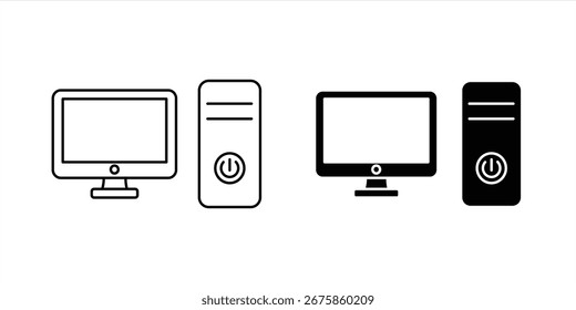 Flat icon set of personal PC home desktop computer for applications and websites, isolated on white background. vector illustration