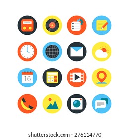 Flat icon set. Phone apps. Vector illustration