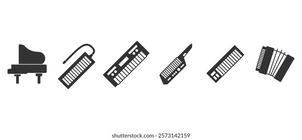 Flat icon set of piano and keyboard, Keyboard icon. Electric piano vecor. Modern keyboad icon vector illustration in transparent background. Eps10