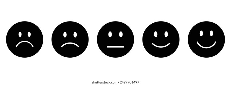  flat icon set of rating, feedback emojis icons, feedback emoticons collection, very happy emojis in black colour, sad emojis in black colour, emoji, emojis