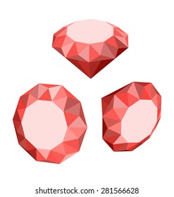 Flat Icon of Set Red Diamond, Different Positions, Three-dimensional Design. vector
