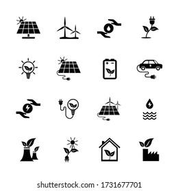 flat icon set related to renewable energy, source of energy.
