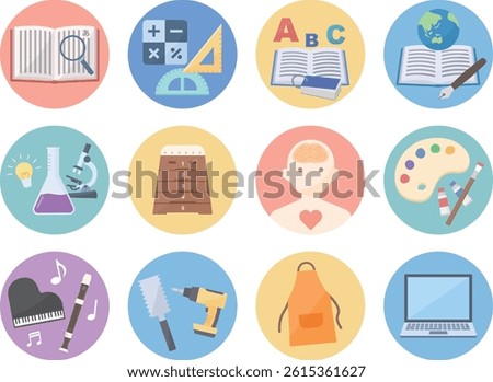 Flat icon set of school subjects