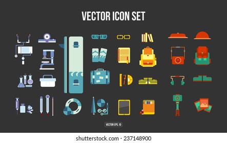 Flat Icon set. Student, photographer, beach and medical. Vector.Eps.10