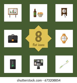 Flat Icon  Set Of Timer, Dental And Other Vector Objects. Also Includes Beer, Timer Elements.