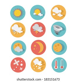 Flat Icon set of weather,vector