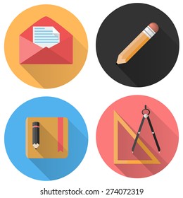 Flat icon set for Web and Mobile App. School and schools' items.