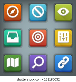 Flat icon set. White Symbols. Web 2