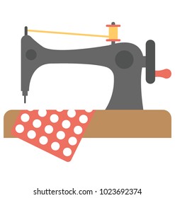 
A flat icon of a sewing machine along with a fabric. 
