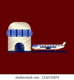 Flat Icon in Shading Style Plane at the airport