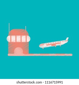 Flat Icon in Shading Style Plane at the airport