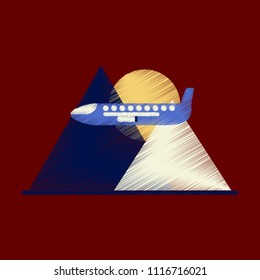 Flat Icon in Shading Style Plane in the mountains