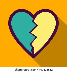 Flat icon with shadow broken heart