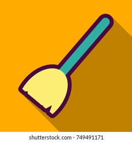 Flat icon with shadow broomstick, traditional Halloween symbol