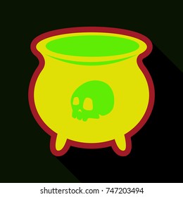 Flat icon with shadow cauldron with skull