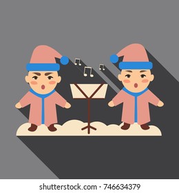 Flat icon with shadow children sing Christmas songs