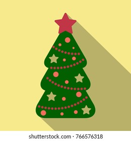Flat icon with shadow Christmas tree
