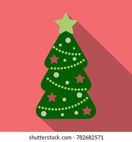 Flat icon with shadow Christmas tree