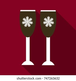 Flat Icon with shadow Christmas wine glasses