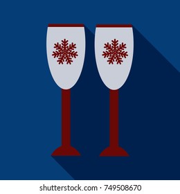 Flat Icon with shadow Christmas wine glasses