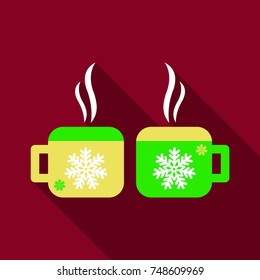 Flat Icon with shadow cups with snowflakes