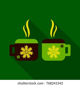 Flat Icon with shadow cups with snowflakes