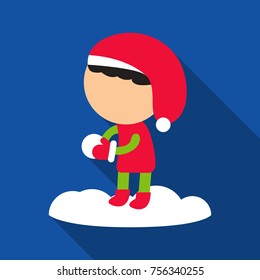 Flat icon with shadow girl is playing snowballs