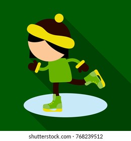 Flat Icon with shadow girl skating