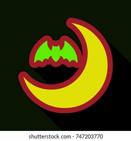 Flat icon with shadow moon and bat