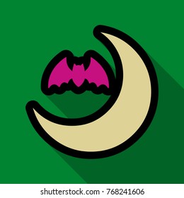 Flat icon with shadow moon and bat