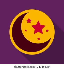 Flat icon with shadow moon and stars